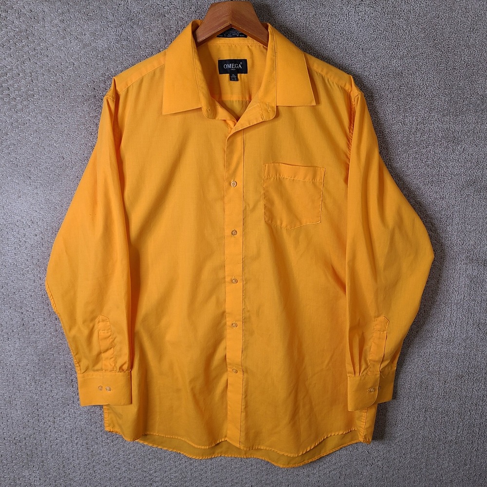 Omega Shirt Mens XL Orange Button Down Cotton Blend Long Sleeve Casual Italy